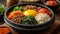 BIBIMBAP, KOREAN MIXED RICE WITH MEAT AND ASSORTED VEGETABLES