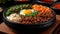 BIBIMBAP, KOREAN MIXED RICE WITH MEAT AND ASSORTED VEGETABLES