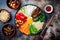 Bibimbap, traditional Korean dish, rice with vegetables and beef.