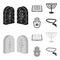 Bible, menorah, hamsa, orthodox cross.Religion set collection icons in black,monochrom style vector symbol stock