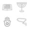 Bible, menorah, hamsa, orthodox cross.Religion set collection icons in outline style vector symbol stock illustration