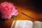 Bible, pen, & rose