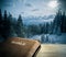 Bible with winter mountain scenics