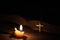 Bible, wood Cross and candles