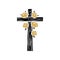 Biblical illustration. Christian art. Wooden cross of Jesus Christ decorated with roses.