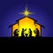 Biblical illustration. Christmas story. Mary and Joseph with the baby Jesus. Nativity scene near the city of Bethlehem.