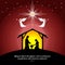 Biblical illustration. Christmas story. Mary and Joseph with the baby Jesus. Nativity scene near the city of Bethlehem