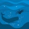 Biblical illustration. Jonah in the sea abyss, the whale swallowed it