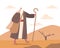 Biblical Moses Stands Tall In Desert Holding Staff Symbolizing Divine Guidance And Leadership For People On Journey