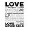 Biblical phrase from 1 corinthians 13:8, love never fails