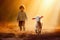 Biblical Scene Boy found a lost sheep in Sunlight - Generative AI