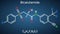 Bicalutamide molecule. It is nonsteroidal anti-androgen for prostate cancer. Structural chemical formula on the dark blue