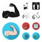 Biceps, exercise bike, scales for weighing, skalka. Fitnes set collection icons in black, flat style vector symbol stock