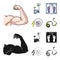 Biceps, exercise bike, scales for weighing, skalka. Fitnes set collection icons in cartoon,black style vector symbol