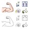 Biceps, exercise bike, scales for weighing, skalka. Fitnes set collection icons in cartoon,outline style vector symbol