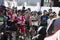 Bicester, UK - October 2021: Competitors line up at the start of the Womens Tour a cycle race in the UK