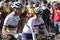 Bicester, UK - October 2021: Competitors line up at the start of the Womens Tour a cycle race in the UK