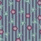 On a bicolor striped background, beautiful decorative flowers.Textile composition