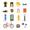 Bicycle and Accessories Icon Set. Sportive Lifestyle. Vector