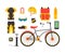 Bicycle and Accessories Set. Sportive Lifestyle. Vector