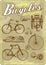 Bicycle and accessories vintage vector illustration collection in retro old poster style