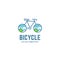 Bicycle adventure outdoor logo icon, monoline line style bike bicycle logo with mountain landscape on the wheel