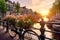 Bicycle amsterdam bridge evening. Generate Ai