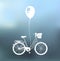 Bicycle, balloon, basket. Greeting card, postcard design. Vector illustration.