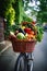 bicycle with basket filled with fresh produce