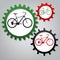 Bicycle, Bike sign. Vector. Three connected gears with icons at