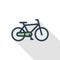 Bicycle, bike thin line flat color icon. Linear vector symbol. Colorful long shadow design.
