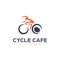 Bicycle coffee shop cafe logo with cyclist riding bike and coffee foam icon illustration logo