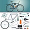 Bicycle constructor. Realistic bike and parts. Details set.