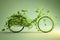Bicycle covered with green leaf tendril, eco and environment concept, sustainable transport and travel