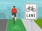 Bicycle driving tips. Back view of people cycling on bike path. City bike lane traffic or road sign.