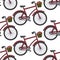 Bicycle with flower basket seamless pattern French city transport