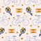 Bicycle,  flowers and stars in a seamless pattern design