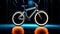 Bicycle with glowing spokes on the front wheel and spokes on the rear wheel. Generative AI