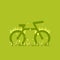 Bicycle with grass and fireflies icon. Flat bike silhouette isolated on green. Vector illustration