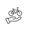 Bicycle in hand. Bike rental close to your location. Pixel perfect icon