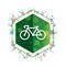 Bicycle icon floral plants pattern green hexagon button