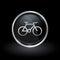 Bicycle icon inside round silver and black emblem