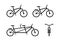 Bicycle icon pictogram. Classic, tandem bike symbol. Front and side view.