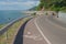 Bicycle lane with Seascape Viewpoint of The road along the sea at Kung Wiman Bay in Chanthaburi Province.