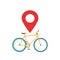 Bicycle location navigation pin pointer place icon vector or bike travel map marker flat cartoon illustration isolated