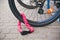 Bicycle lock. Bicycle lock near the bike. Cycling park