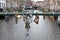 Bicycle locks hanging on the bridge