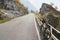 Bicycle on mountain road, mountainbike in the alp mountains autumn landscape. Extreme sport and biking concept, outdoors