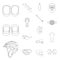 Bicycle outfit outline icons in set collection for design. Bicycle and tool vector symbol stock web illustration.