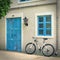 Bicycle Parked in front of Retro Vintage European House Building, Narrow Street Scene. 3d Rendering